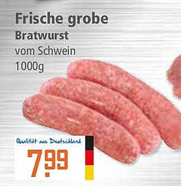 Frische grobe Bratwurst vom Schwein 1000g