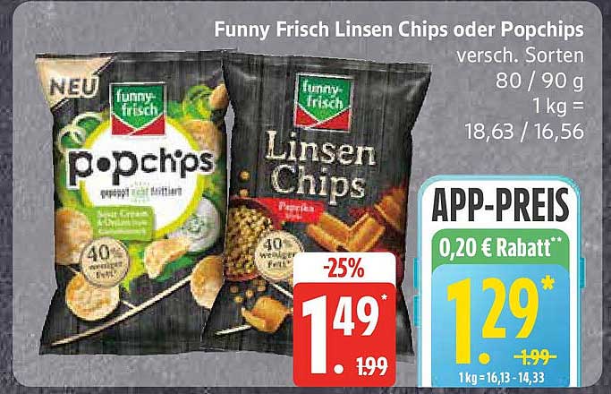 Funny Frisch Linsen Chips oder Popchips - verschiedene Sorten