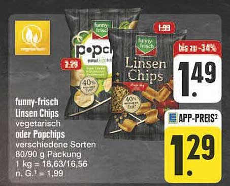funny-frisch Linsen Chips vegetarisch oder Popchips 80/90 g Packung