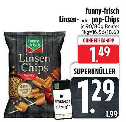 funny-frisch Linsen- oder pop-Chips je 90/80g Beutel