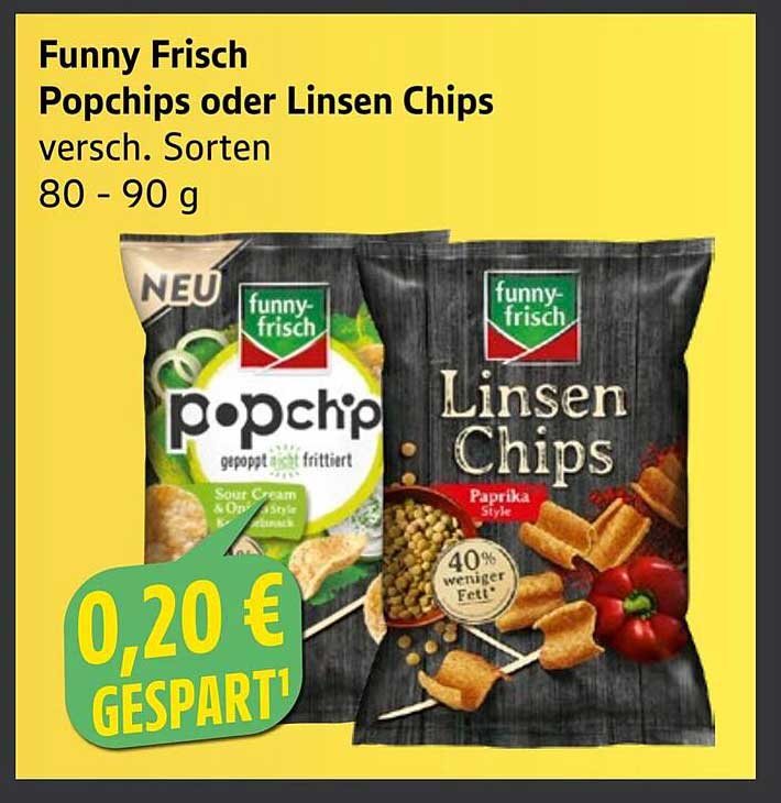 Funny Frisch Popchips oder Linsen Chips, verschiedene Sorten, 80 - 90 g