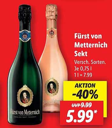 Fürst von Metternich Sekt 0,75 l - Aktion 40% Rabatt