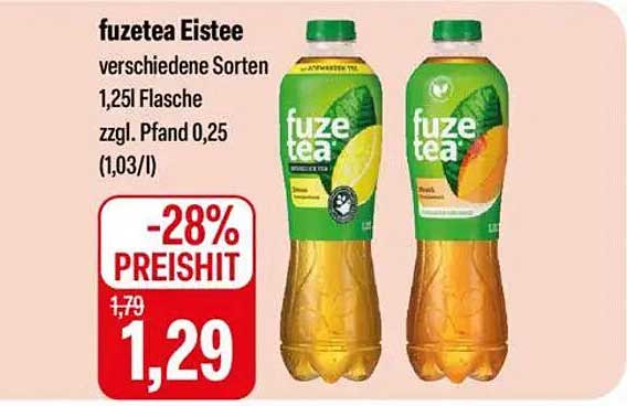 fuze tea Eistee verschiedene Sorten 1,25l Flasche zzgl. Pfand 0,25 (1,03/l)