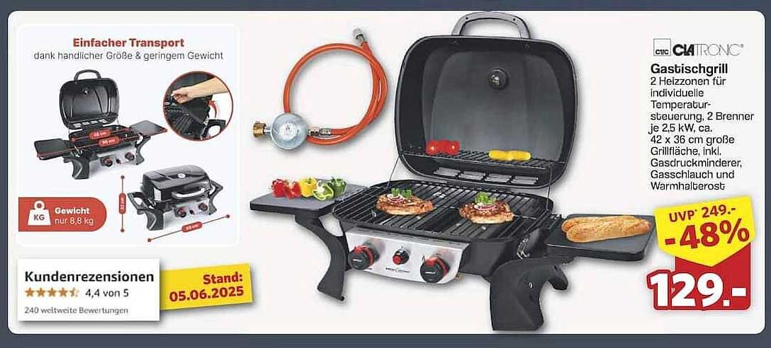 Gasgrill von CLATRONIC - 2 Heizzonen für individuelles Grillerlebnis