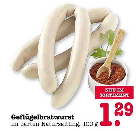 Geflügelbratwurst im zarten Naturdarm, 100 g