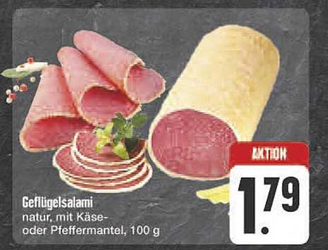 Geflügelsalami natur, mit Käse- oder Pfeffermantel, 100 g