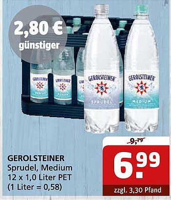 GEROLSTEINER Sprudel, Medium 12 x 1,0 Liter PET