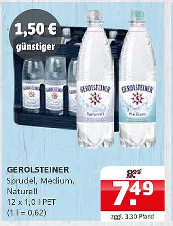 GEROLSTEINER Sprudel, Medium, Naturell 12 x 1,0 l PET