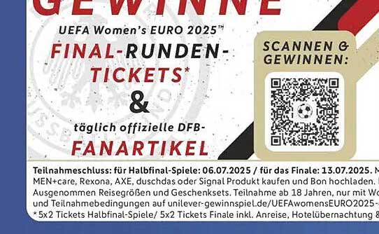 GEWINNE UEFA Women's EURO 2025 FINAL-RUNDEN-TICKETS & tägliche offizielle DFB-FANARTIKEL