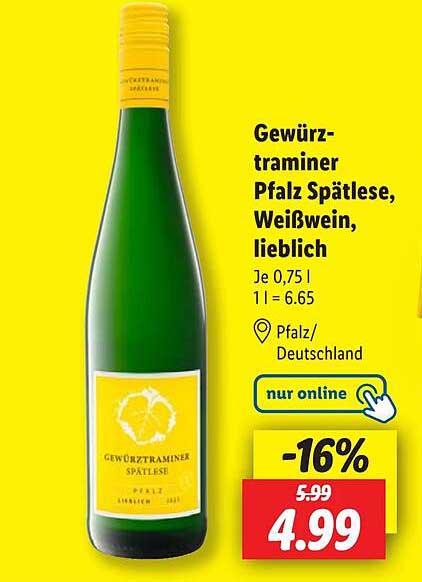 Gewürztraminer Pfalz Spätlese, Weißwein, lieblich