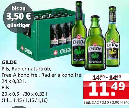 GILDE Pils, Radler naturtrüb, Free Alkoholfrei, Radler alkoholfrei