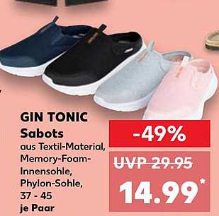 GIN TONIC Sabots aus Textil-Material, Memory-Foam-Innensohle, Phylon-Sohle, 37 - 45 je Paar