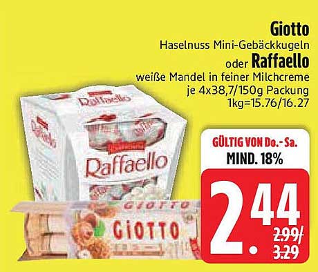 Giotto Haselnuss Mini-Gebäckkugeln oder Raffaello