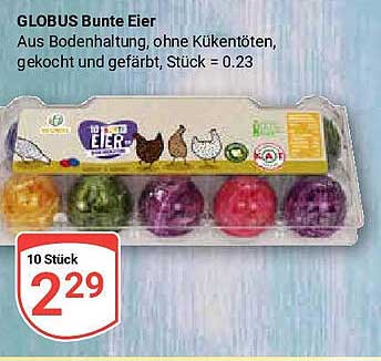 GLOBUS Bunte Eier - Aus Bodenhaltung, ohne Kükentöten, gekocht und gefärbt, 10 Stück
