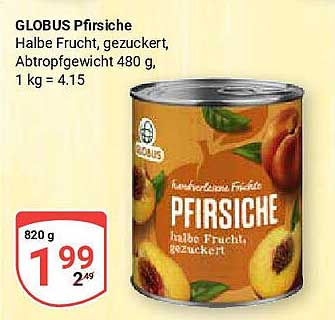 GLOBUS Pfirsiche Halbe Frucht, gezuckert, Abtropfgewicht 480 g