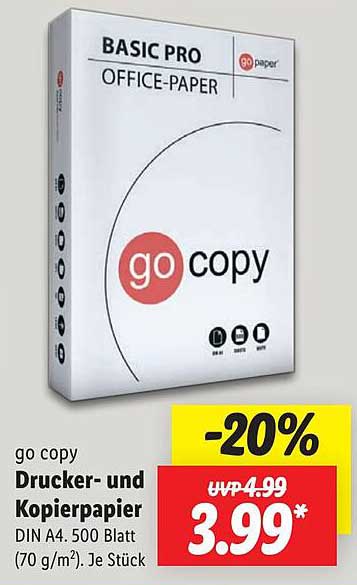 go copy Drucker- und Kopierpapier DIN A4, 500 Blatt (70 g/m²)