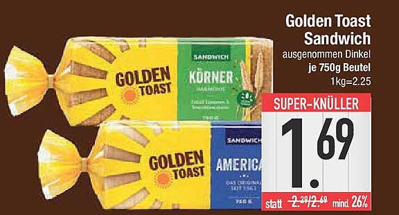 Golden Toast Sandwich - Ausgenommen Dinkel 750g Beutel