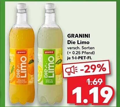 GRANINI Die Limo versch. Sorten (+ 0.25 Pfand) je 1-l-PET-Flasche
