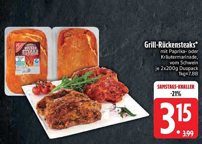 Grill-Rückensteaks mit Paprika- oder Kräutermarinade vom Schwein