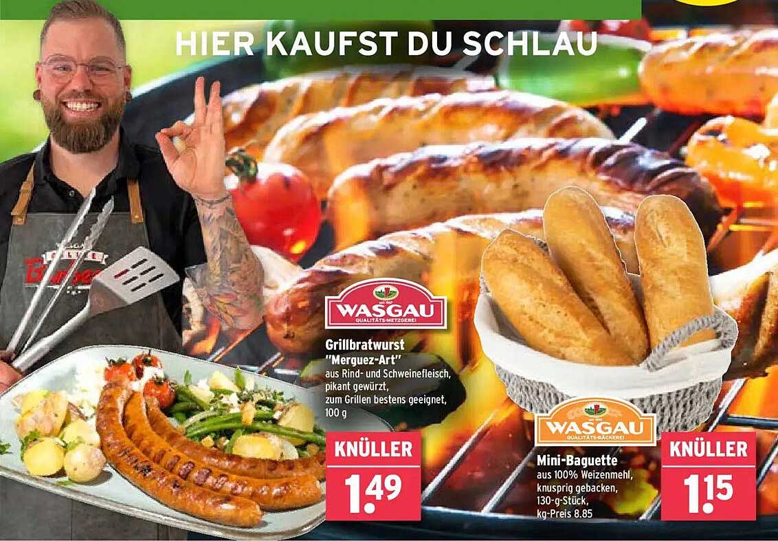 Grillbratwurst 'Merguez-Art' und Mini-Baguette – Köstlichkeiten zum Grillen