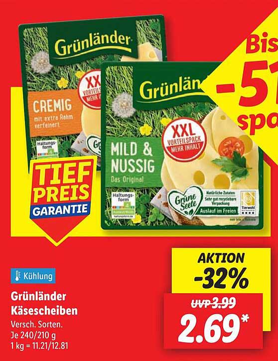 Grünländer Käse scheiben - Verschiedene Sorten