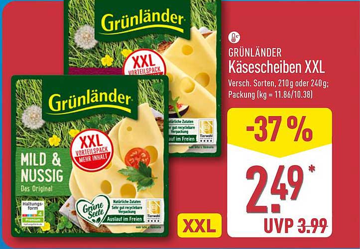 GRÜNLÄNDER Käse scheiben XXL - Mild & Nussig