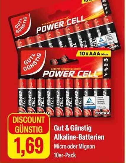 Gut & Günstig Alkaline-Batterien Micro oder Mignon 10er-Pack
