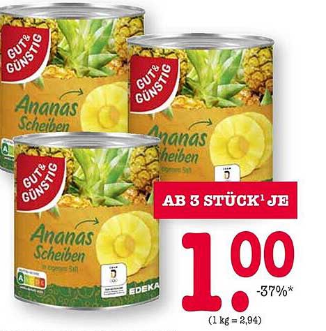 Gut & Günstig Ananas Scheiben - Ab 3 Stück je 1,00 €