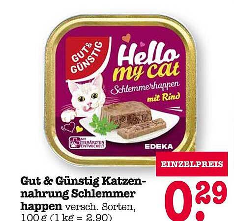 Gut & Günstig Katzennahrung Schlemmerhappen mit Rind