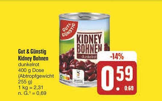 Gut & Günstig Kidney Bohnen dunkelrot 400 g Dose