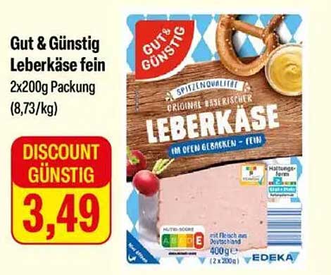 Gut & Günstig Leberkäse fein - 2x200g Packung