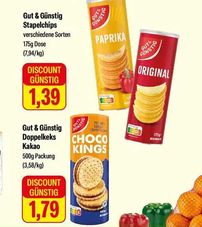 Gut & Günstig Stapelchips verschiedene Sorten 175g Dose