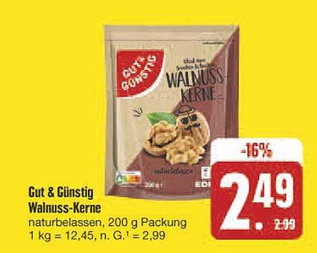 Gut & Günstig Walnuss-Kerne, 200 g Packung