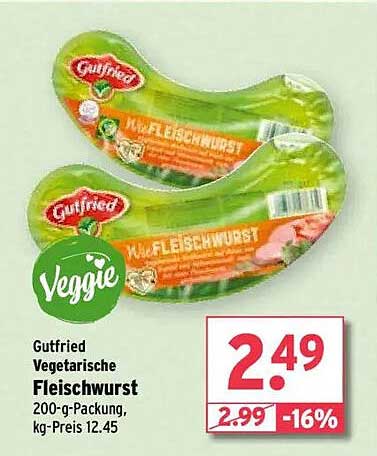 Gutfried Vegetarische Fleischwurst 200 g Packung