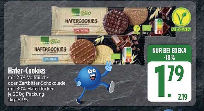 Hafer-Cookies mit 25% Vollmilch- oder Zartbitter-Schokolade - 200g Packung