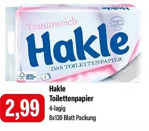 Hakle Toilettenpapier 4-lagig, 8x130 Blatt Packung