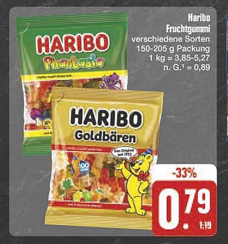 Haribo Fruchtgummi verschiedene Sorten 150-205 g Packung