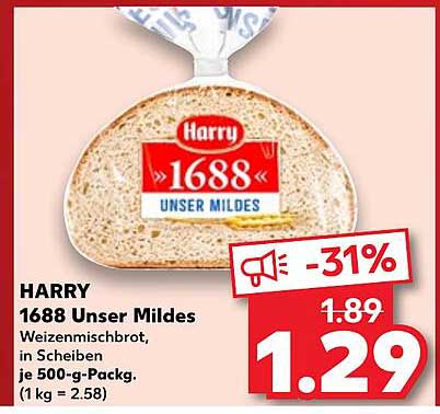 HARRY 1688 Unser Mildes Weizenmischbrot in Scheiben 500-g-Packung