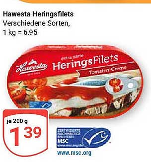 Hawesta Heringsfilets - verschiedene Sorten, je 200 g für nur 1,39 €