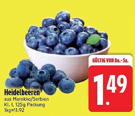 Heidelbeeren aus Marokko/Serbien, Kl. I, 125g Packung
