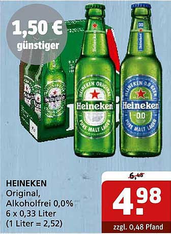 HEINEKEN Original, Alkoholfrei 0,0%, 6 x 0,33 Liter