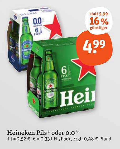 Heineken Pils¹ oder 0,0º - 6er Pack
