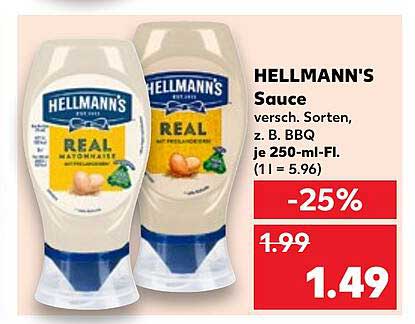 HELLMANN'S Sauce verschiedene Sorten, z. B. BBQ je 250-ml-Fl.