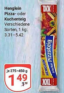 Henglein Pizza- oder Kuchenteig, verschiedene Sorten, 1 kg