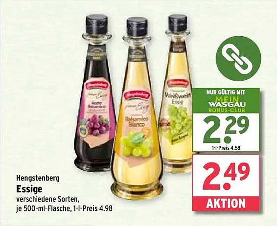 Hengstenberg Essig verschiedene Sorten, je 500-ml-Flasche