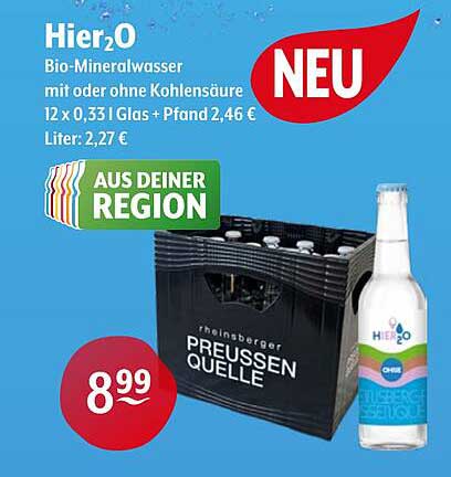 Hier2O Bio-Mineralwasser 12 x 0,33 l Glas – Jetzt zum Sonderpreis!