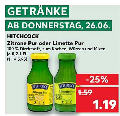 HITCHCOCK Zitronen Pur oder Limetten Pur 100 % Direktsaft