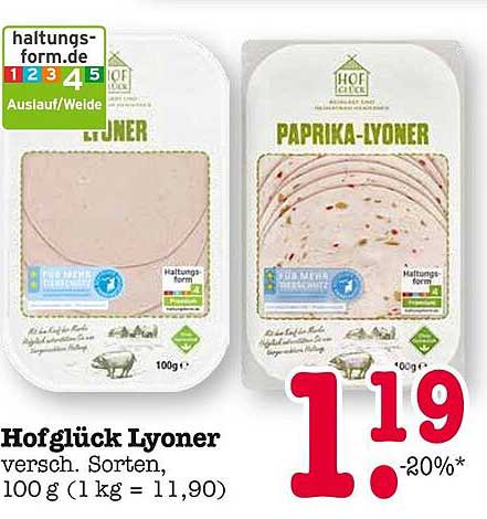 Hofglück Lyoner, verschiedene Sorten, 100 g