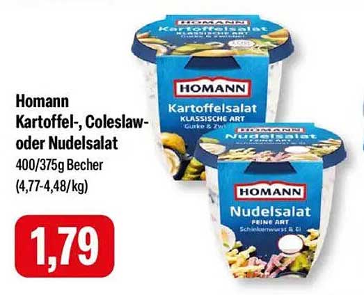 Homann Kartoffel-, Coleslaw- oder Nudelsalat 400/375g Becher