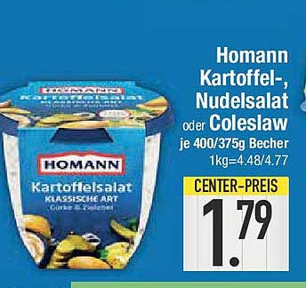 Homann Kartoffel-, Nudelsalat oder Coleslaw je 400/375 g Becher